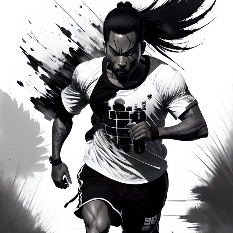 Samurai running in sports gear