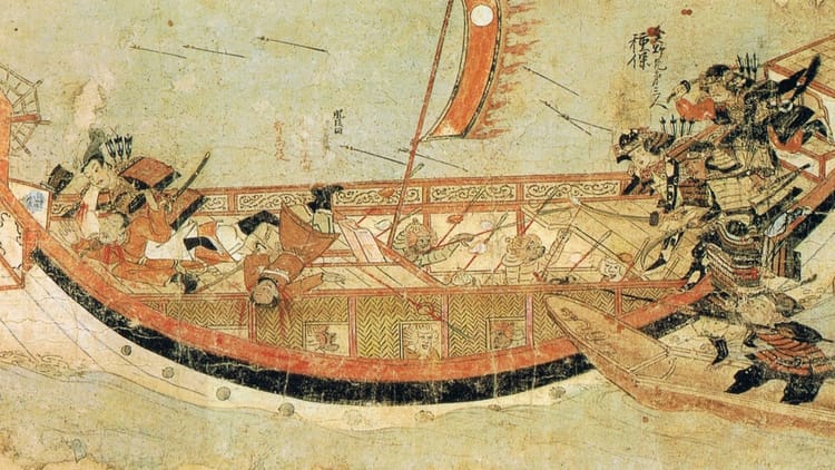 Japanese samurai boarding Mongol ships in 1281