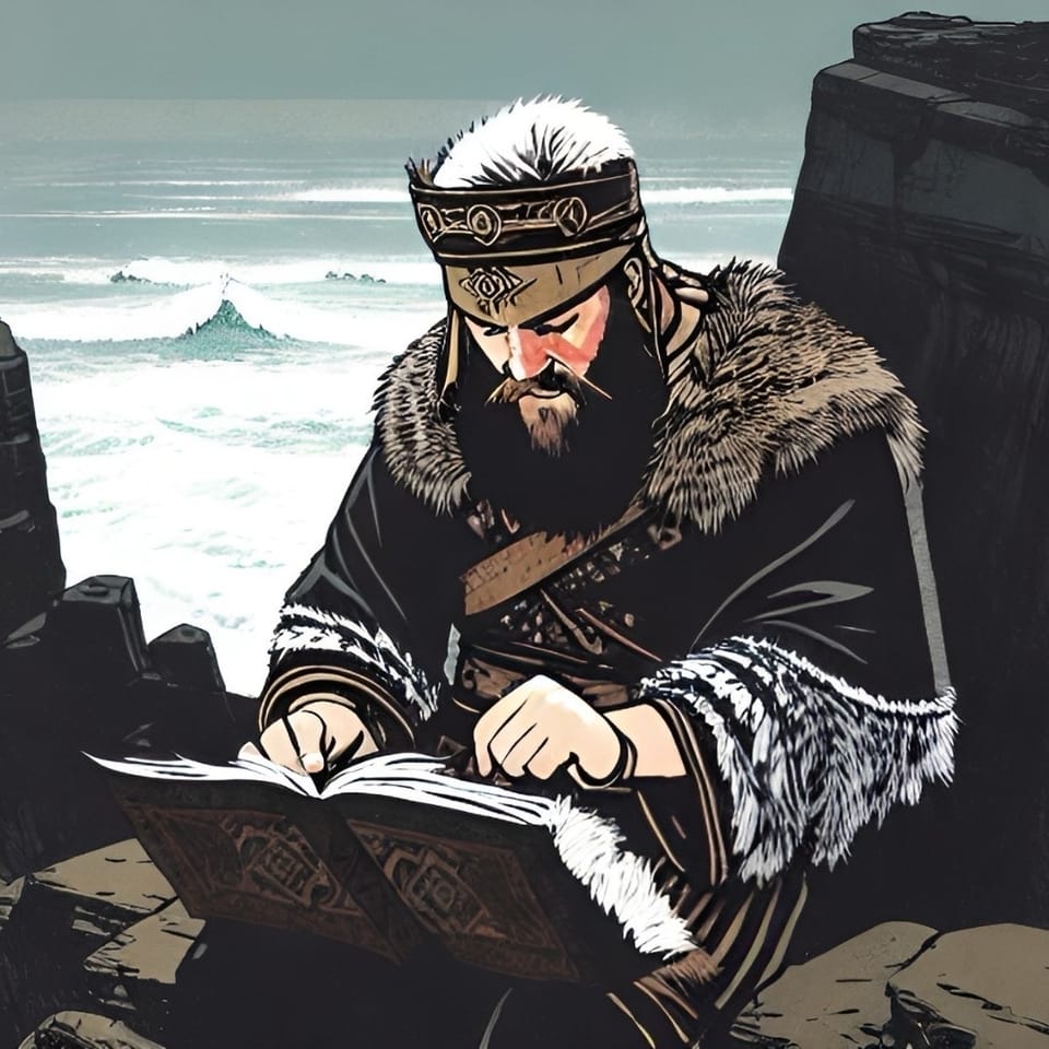 Rødrick reading a grimoire